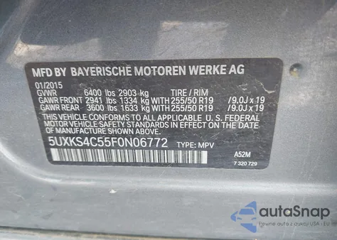 2015 BMW X5 xDrive35D from USA, damaged, VIN 5UXKS4C55F0N06772